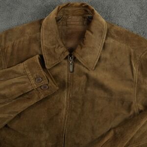 Roundtree & Yorke Jacket Mens M Brown Genuine Leather Suede Full Zip Harrington